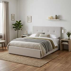 Preorder: Mero Double Gas Lift Bed Frame - Linen Beige