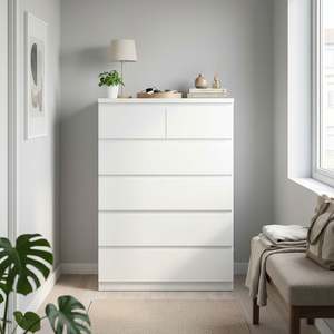 Tongass Wooden Tallboy 6 Drawers - White