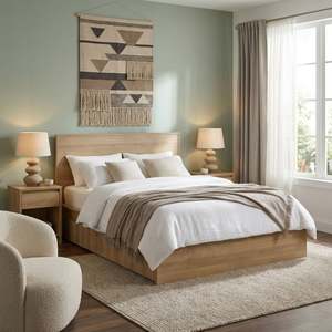 Harris Queen Bed Frame with Storage - Oak
