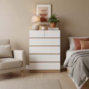Bestseller: Harris 6 Drawers Tallboy - Oak + White