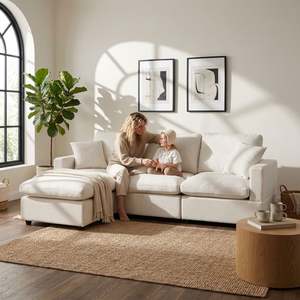 Hexham 3 Seater Modular Sofa with Ottoman - Linen Cream