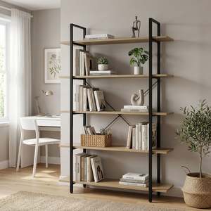 Forge 5 Tier Bookshelf - Light Grey Wood