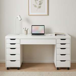 Ennova Rolling Computer Desk with Drawers - White