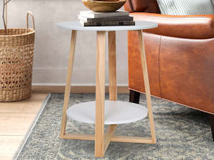 Andile Round Coffee Table Side Table - White + Oak