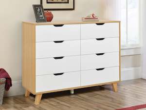 Furniture: SCHERTZ Wooden Low Boy 8 Drawers - OAK