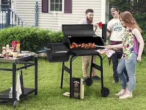 Outdoor: BBQ Grill 2-in-1 BBQ Smoker with Storage Shelf