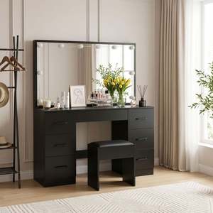 Lisianthus 2 Piece Dressing Table with Mirror & Stool Set - Black