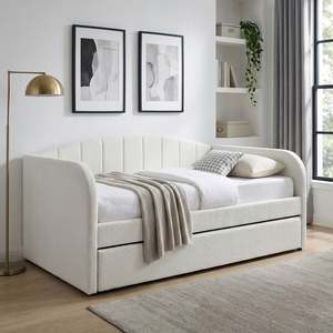 Majura Boucle Single Trundle Bed Frame - Cream