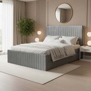 Tasman Velvet Queen with Single Trundle Bed Frame - Grey