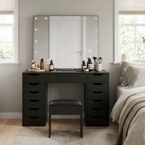Block Promotion 2: Lustra 2 Piece Dressing Table with Mirror & Stool Set - Black