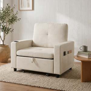 Block Promotion 2: Mist 1 Seater Sofa Bed With Cup Holder And Side Tray - Cream