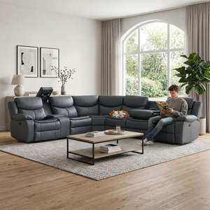 Block Promotion 2: Mandan Electric Recliner Corner Sofa - Grey