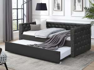 Kids Beds: Anzer Single Pu Trundle Bed - Black