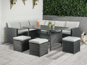 Outdoor Dinning Set: Arcadia 8 Piece Outdoor Rattan Corner Dining Set - Grey