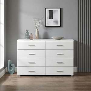 Block Promotion 4: Bram Low Boy 8 Drawer Chest Dresser - White