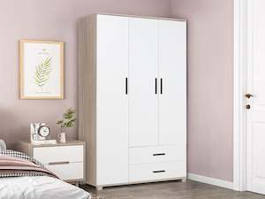 Bram 3 Door Wardrobe Cabinet with 2 Drawers - Oak + White
