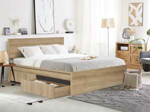 Harris Queen Bed Frame with Storage - Oak