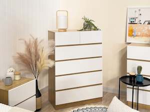 Bestseller: Harris 6 Drawers Tallboy - Oak + White