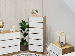 Harris 6 Drawers Slim Tallboy - Oak + White