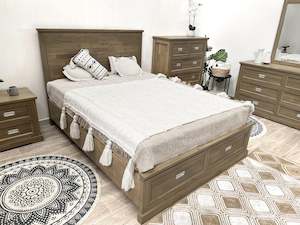 Bedroom: Hadley Solid Wood Queen Bed Frame with Storage - Emerland Grey