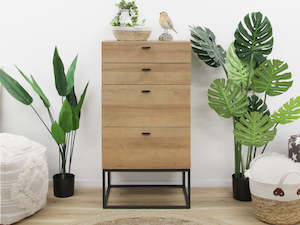 Bedroom: XOAN Wooden Tallboy 4 Drawers - OAK