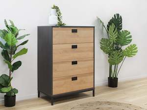 Bedroom: MORRIS Wooden Tallboy 4 Drawers - OAK