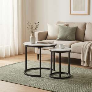 Side Tables: Aurelo 2pc Ceramic Coffee Table Side Table Set - Snow White