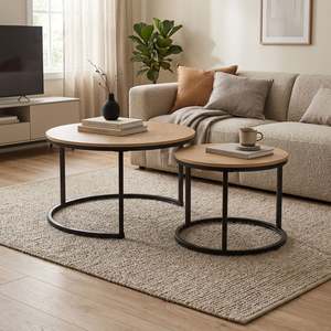 Side Tables: Aurelo 2pc Coffee Table Side Table Set - Oak