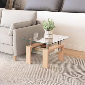 Side Tables: Ollie Tempered Glass Square Side Table 65 x 65cm - Oak