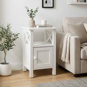 Side Tables: Wister 1 Door Storage Cabinet - White