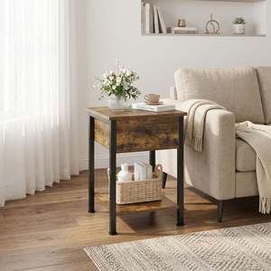 Side Tables: Atlas Side Table with Drawer and Storage Shelf - Rustic Brown