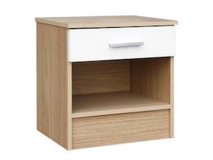 Homepage Sale 13: Miller Bedside Table - Light Teak + White