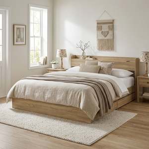 On Sale: Elda Super King Bed Frame with USB Port & Drawers - Natural