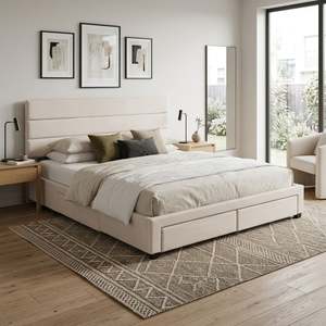 On Sale: Arbor Super King Bed Frame with 4 Drawers - Beige