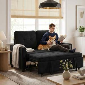 On Sale: Kauri Boucle  2 Seater Sofa Bed - Black