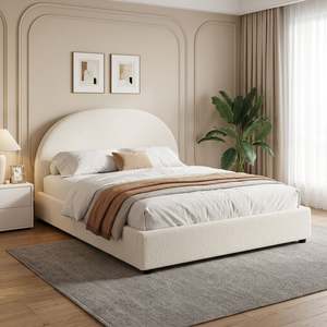 Preorder: Isabella Queen Teddy Gas Lift Bed Frame - Cream
