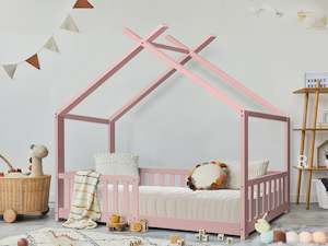 Minto Single Wooden House Bed Frame - Pink