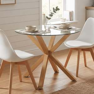 Flare Tempered Glass Round Dining Table 100 x 78cm - Transparent + Natural