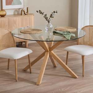 Flare Tempered Glass Round Dining Table 120 x 78cm - Transparent + Natural