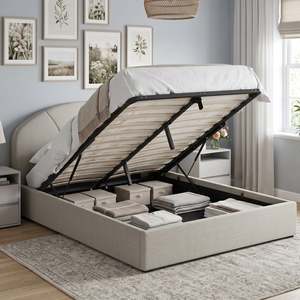 Nestly Queen Gas Lift Bed Frame - Linen Light Gray
