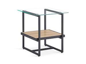 Slideshow Sale 3: Hala Tempered Glass Top Side Table - Oak + Black