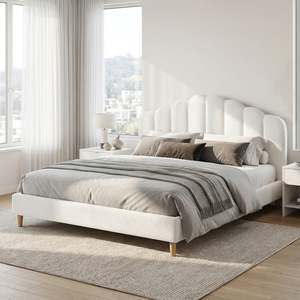 King Beds: Gairich Boucle King Bed Frame - White