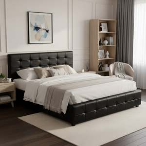 King Beds: Augusta PU Slat Bed Frame - King - Black