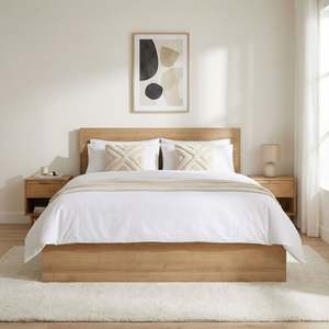 King Beds: Harris King Bed Frame with Storage - Oak
