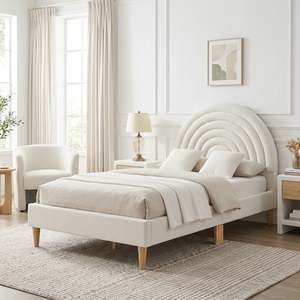 Single Beds: Lydia Single Bed Frame - Cream (T=0.167m³ - 25.0kg)