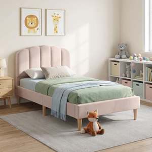Single Beds: Daisy Velvet Single Bed Frame - Champagne Pink