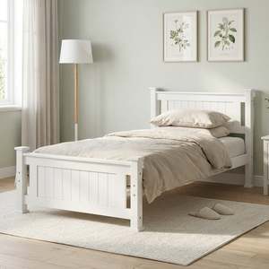 Single Beds: Davraz Single Wooden Bed Frame - White