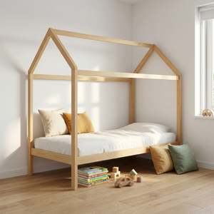 Mayon Single Wooden House Bed Frame - Oak