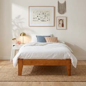 Single Beds: Natural Wood Bed Frame With Clear Under-Bed Storage