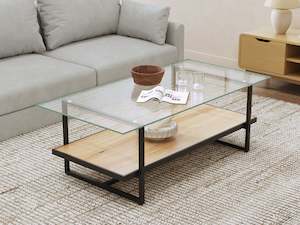 Hala Tempered Glass Top Coffee Table - Oak + Black